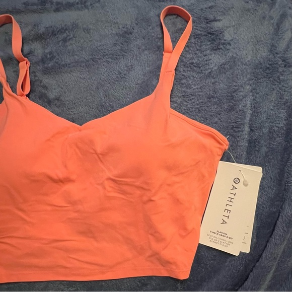 NEW Athleta Elation V-Neck Longline Crop Top Sports Bra Sunset Glow Peach - Picture 6 of 7